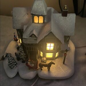 Illuminated Holiday Village House with Sleigh and Horse
